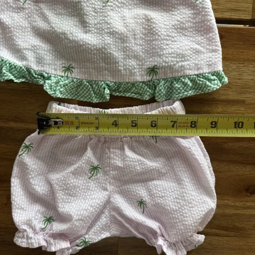 Funtasia Too Pink & White‎ Baby Girls Set Seersucker Size 6 Month Palm Print Bow